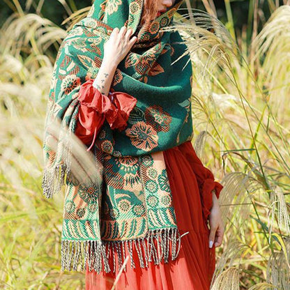 Chal acogedor para viaje con diseño de hojas y flores tibetanas de Mythstone