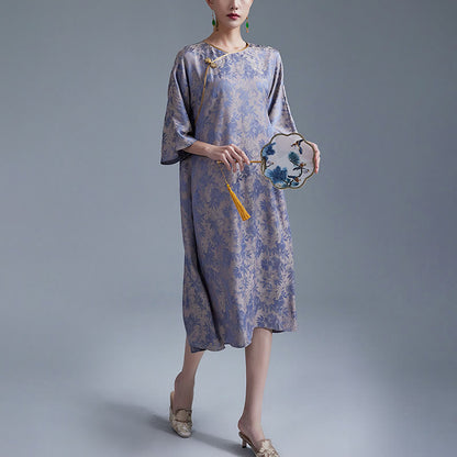 Vestido cheongsam chino midi con bolsillos y diseño de hojas y flores pequeñas de Mythstone 