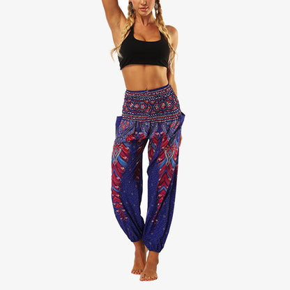 Mythstone Hippie Pants Baggy Boho High Waist Lounge Trousers with Pockets Women's Yoga Pants