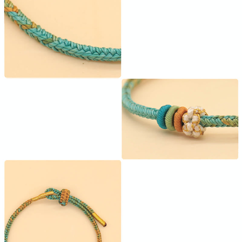 Pulsera trenzada de cuerda de la suerte con nudo de la paz y flor de durazno de ocho hilos hecha a mano de Mythstone 