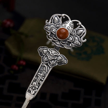 Mythstone Red Agate Peony Flower Confidence Hairpin