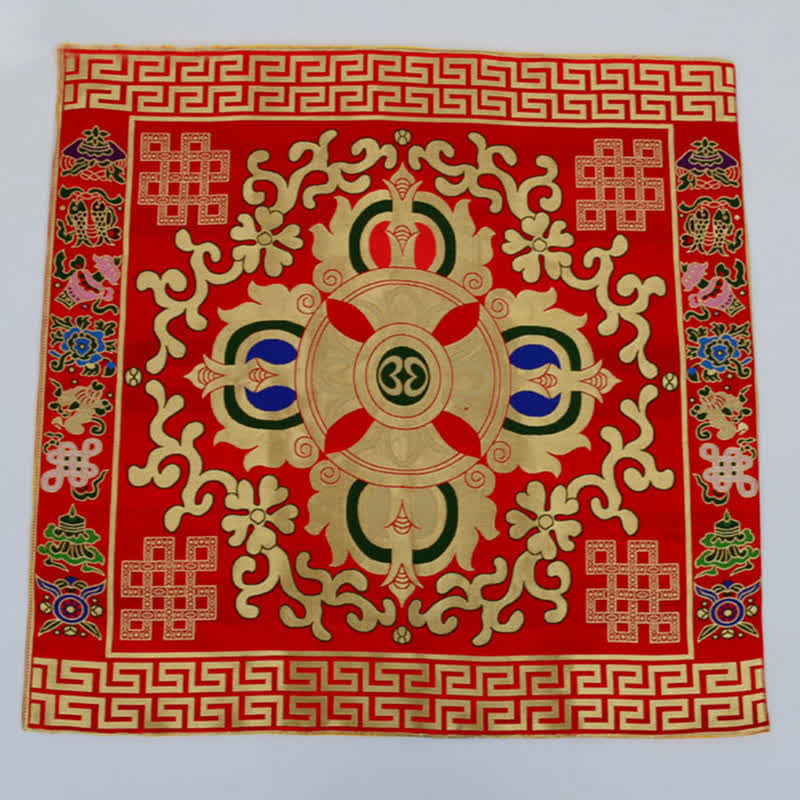 Mythstone Flower Endless Knot Prayer Altar Mat Healing Meditation 8 Auspicious Symbols Mat Table Runner