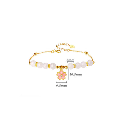 Mythstone 925 Sterling Silver Hetian White Jade Cherry Blossom Protection Bracelet