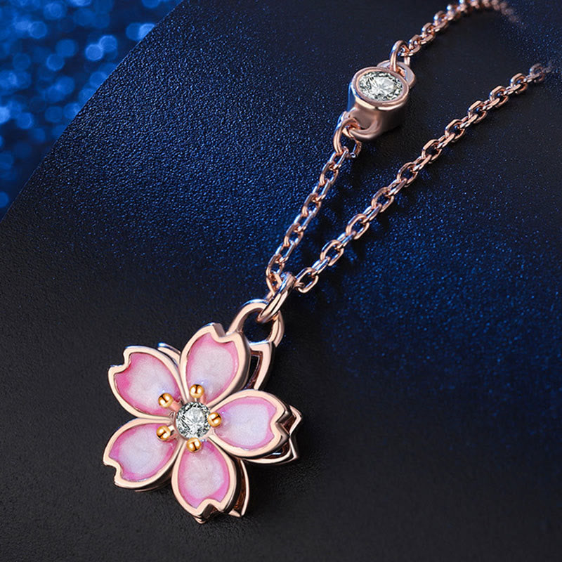 Mythstone 925 Sterling Silver Cherry Blossom Flower Rotatable Protection Necklace Pendant