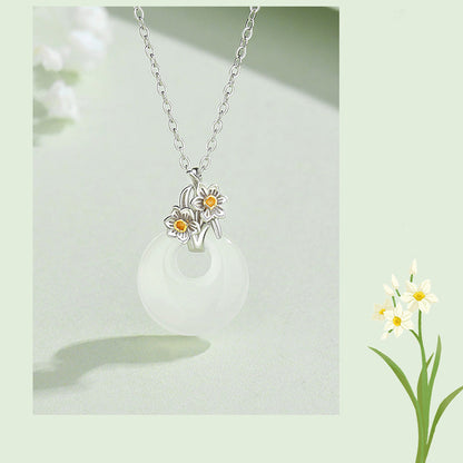 Mythstone 925 Sterling Silver Round Chalcedony Twelve Months Flower Harmony Necklace Pendant