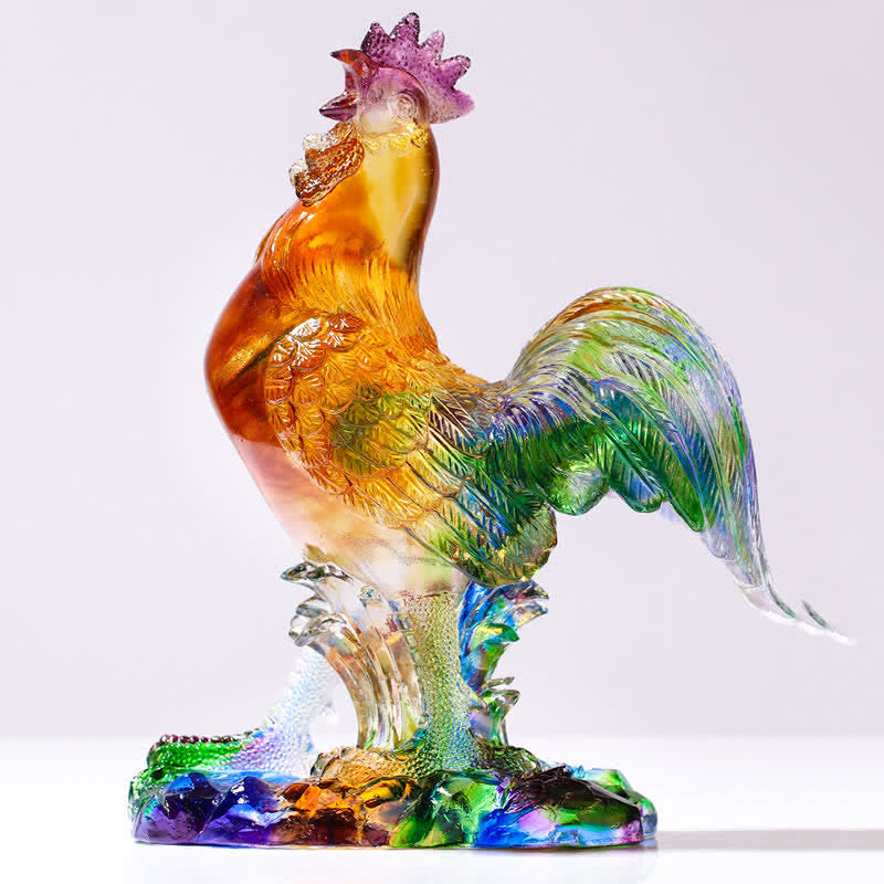 Gallo de cristal de Liuli hecho a mano de Mythstone, pieza de arte para decoración del hogar 