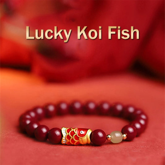 MythStone Natural Cinnabar Lucky Koi Fish Hetian Jade Bead Blessing Bracelet