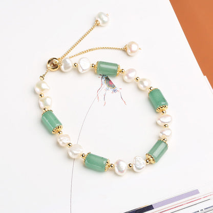 Mythstone Green Aventurine Pearl Pink Crystal Bead Luck Bracelet