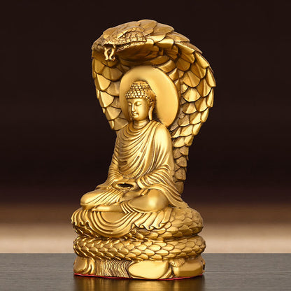 Mythstone Buddha Shakyamuni Snake Figurine Serenity Copper Statue Home Offering Decoration