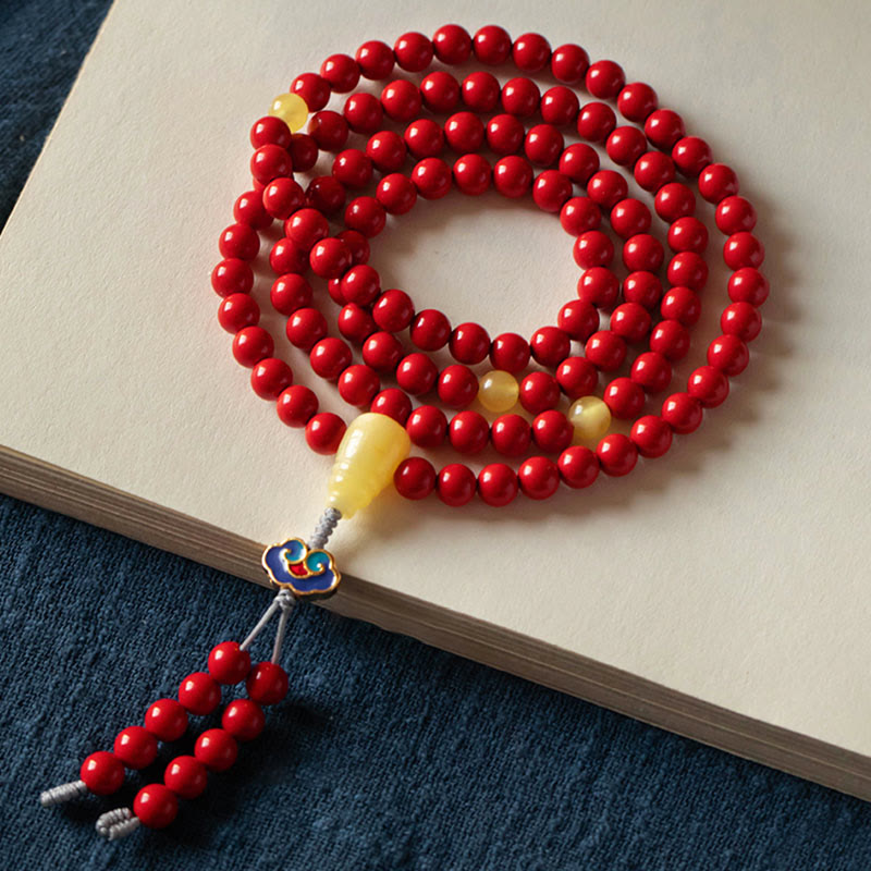 Mythstone 108 Mala Beads Natural Cinnabar Amber Keep Away Evil Spirits Bracelet