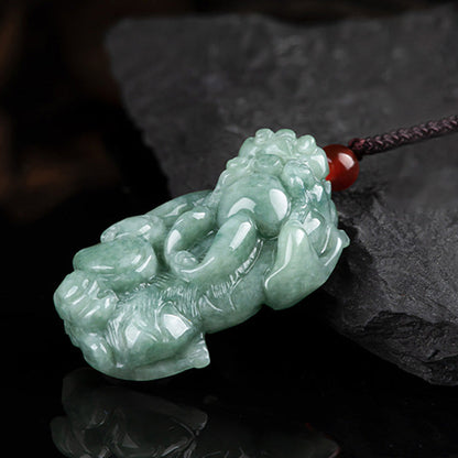 Mythstone Jade PiXiu Wealth Luck String Necklace Pendant