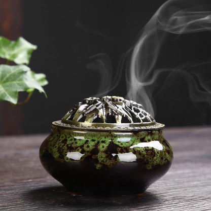 Mythstone Flower Pattern Ceramic Blessing Meditation Incense Burner Decoration