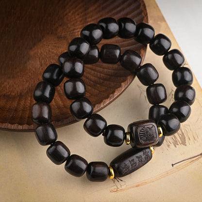 Mythstone Tibetan Ebony Wood Barrel Beads Lucky And Treasure Balance Bracelet