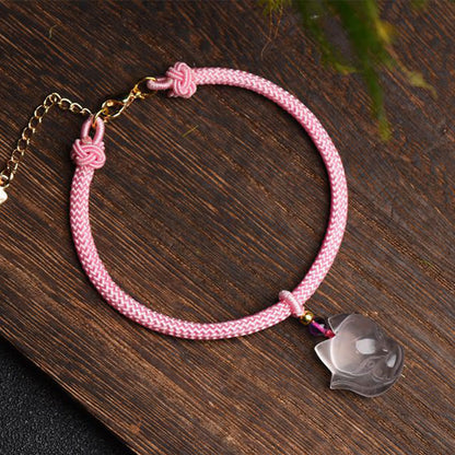 Mythstone Lucky Pink Crystal Fox Love String Bracelet