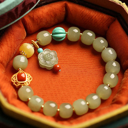 Mythstone Jade Amber Lotus Bead Luck Bracelet