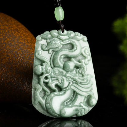 Mythstone Year Of The Dragon Chinese Zodiac Dragon Soaring Jade Protection Bead Chain Necklace Pendant