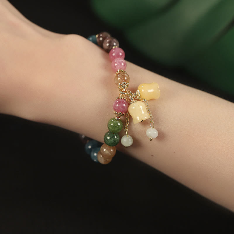 MythStone Natural Colorful Tourmaline Flower Bead Love Bracelet