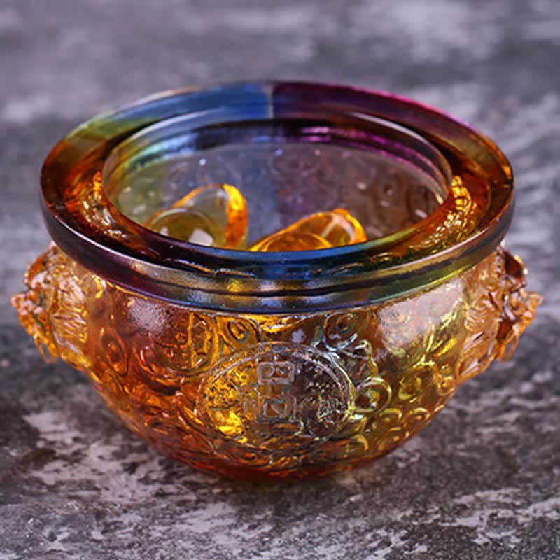 Mythstone Handmade Liuli Crystal Treasure Bowl Art Piece Home Decoration