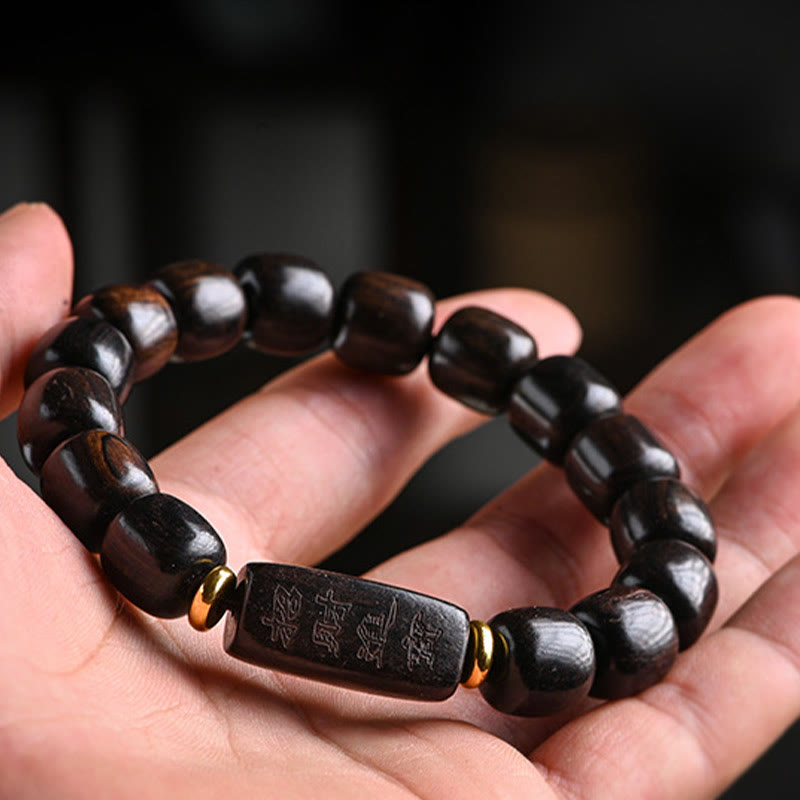 Mythstone Tibetan Ebony Wood Barrel Beads Lucky And Treasure Balance Bracelet