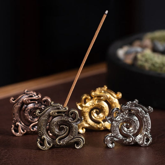 Mythstone Mini Auspicious Dragon Pattern Meditation Zinc Alloy Small Incense Stick Burner