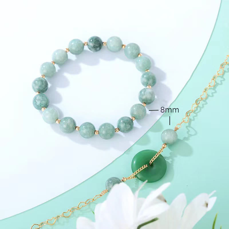 Mythstone 2Pcs Round Jade Peace Buckle Prosperity Luck Bracelet