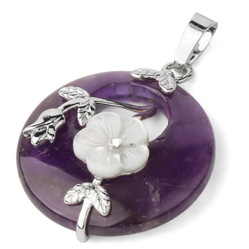 Mythstone Various Crystal Amethyst Green Aventurine Flower Healing Necklace Pendant