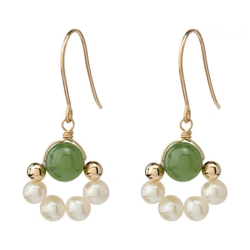 Mythstone Cyan Jade Pearl Bead Luck Drop Earrings