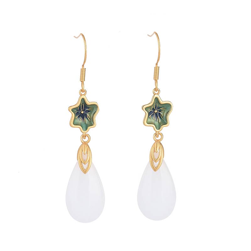 Mythstone FengShui White Jade Luck Drop Earrings