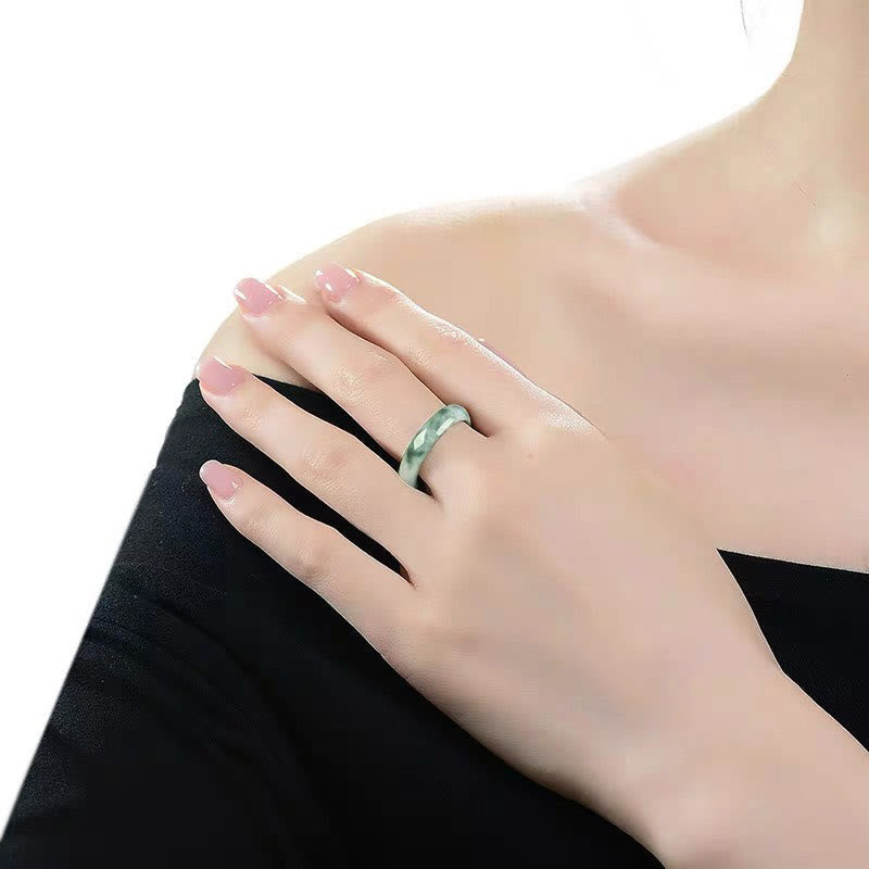 Mythstone Natural Green Jade Luck Abundance Ring