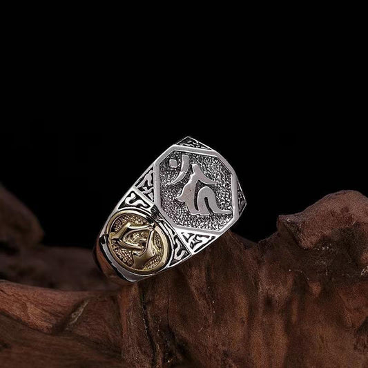 Mythstone 925 Sterling Silver Sanskrit Design Carved Protection Adjustable Ring