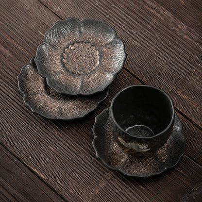 Posavasos de cerámica con diseño de flor de loto vintage de Mythstone, posavasos para taza de té, tapete para té de kung fu