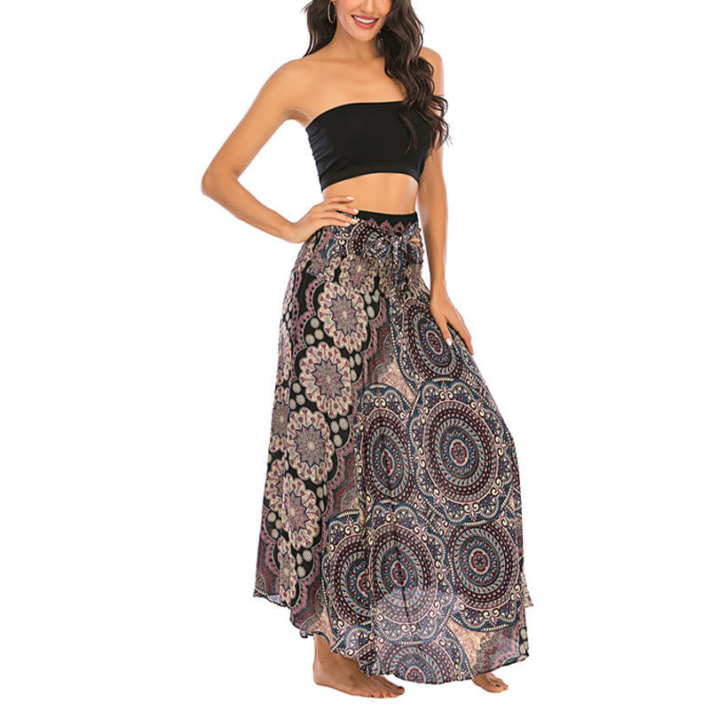 Mythstone Two Style Wear Bohemian Mandala Flower Lace-up Skirt Dress