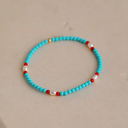 Mythstone Turquoise Red Agate Pearl Small Beaded Protection Bracelet