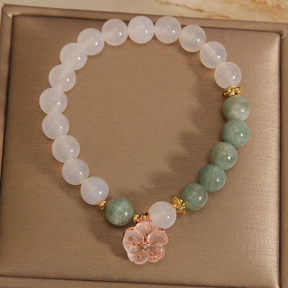 Mythstone White Agate Jade Flower Charm Luck Protection Bracelet