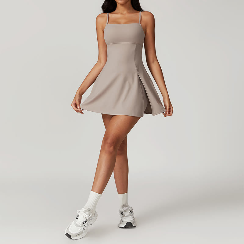 Vestido deportivo para mujer Mythstone de color liso, sin espalda, para tenis y yoga 