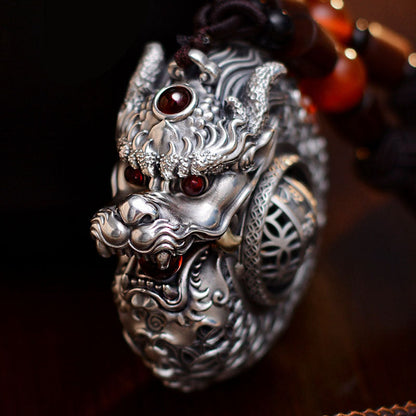 Mythstone 999 Sterling Silver Year of the Dragon Rotatable Ball Five Elements Copper Coin Strength Hanging Decoration