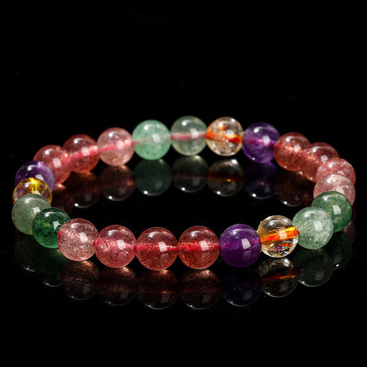 Mythstone Natural Multicolored Strawberry Quartz Love Healing Beaded Bracelet