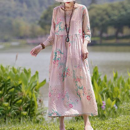 Mythstone Flowers Print Midi Dress Tunic Dress With Pockets