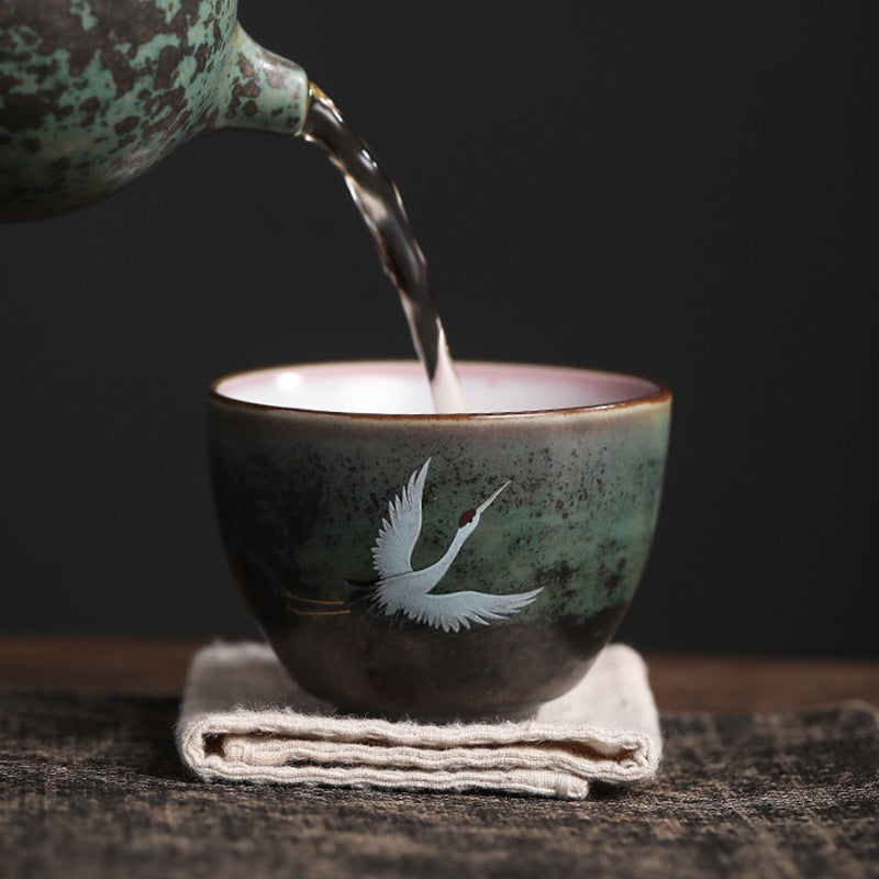 Mythstone Auspicious Crane Ceramic Teacup Kung Fu Tea Cup Bowl