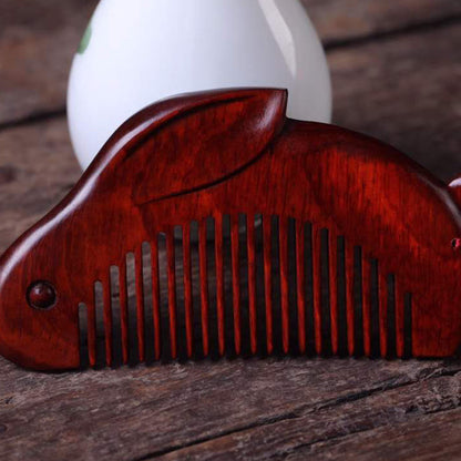 Small Leaf Red Sandalwood Cute Bunny Rabbit Sooth Comb With Gift Box