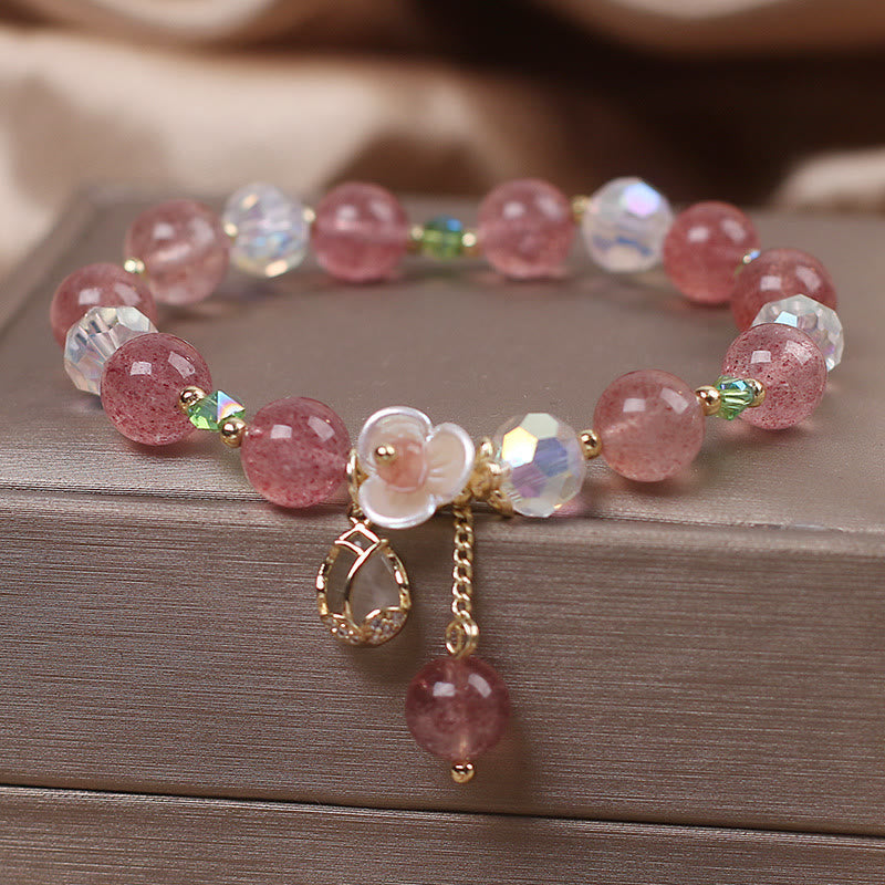 Mythstone Strawberry Quartz Rutilated Quartz Fluorite Flower Healing Bracelet