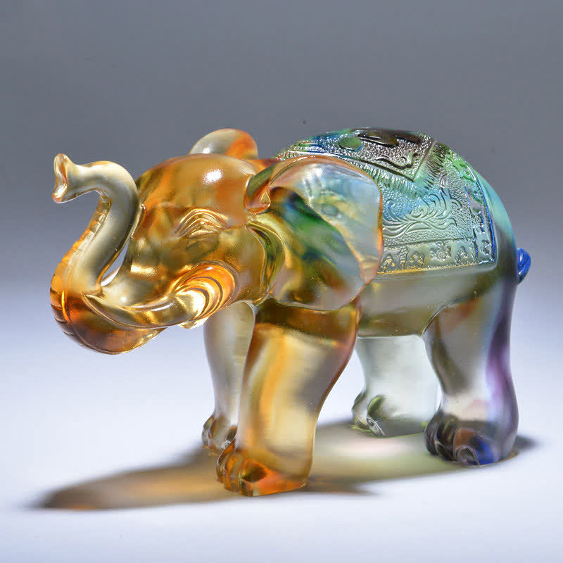 Mythstone Handmade Liuli Crystal Elephant Art Piece Wisdom Wealth Home Decoration