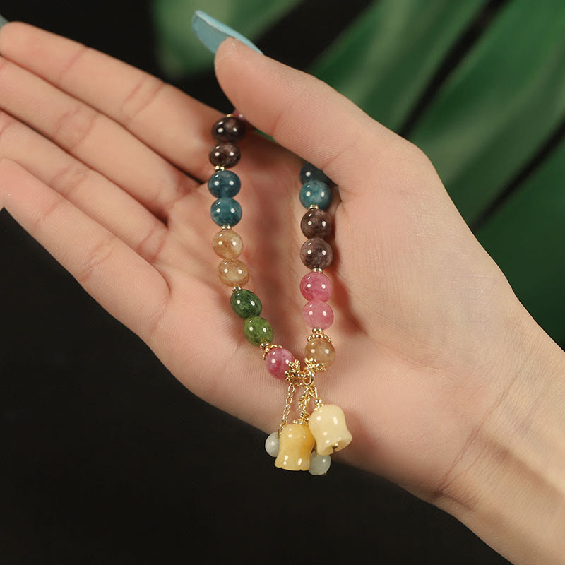 MythStone Natural Colorful Tourmaline Flower Bead Love Bracelet