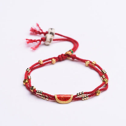 Mythstone Handmade Cinnabar Dumplings Design Luck Braided Red Rope Bracelet