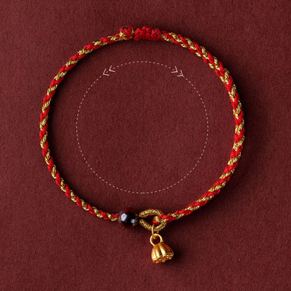 Mythstone Handcrafted Red Gold Rope Lotus Peace And Joy Charm Braid Bracelet