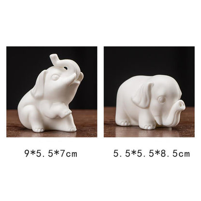 Mythstone Small Elephant Statue White Porcelain Ceramic Strength Home Desk Decoration