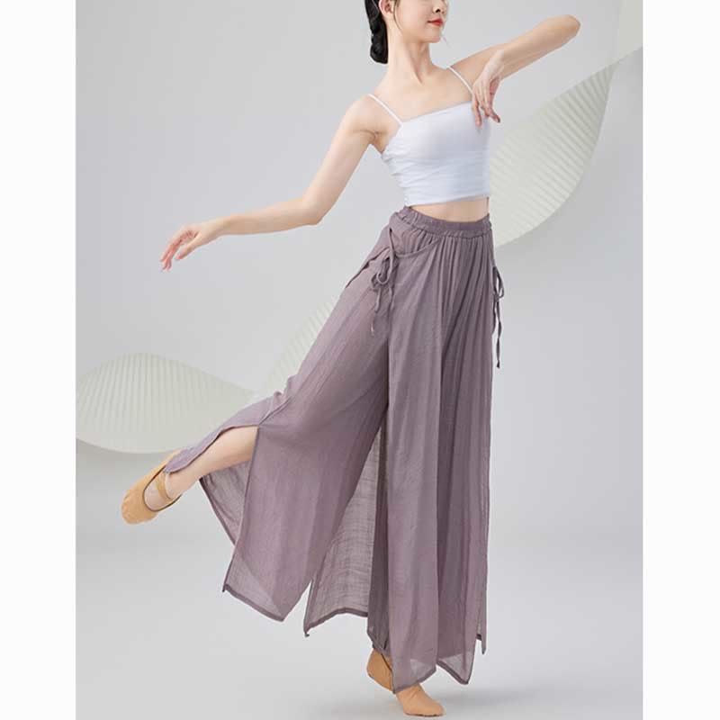 Pantalones anchos de lino y algodón de color liso de Mythstone para yoga y danza clásica 