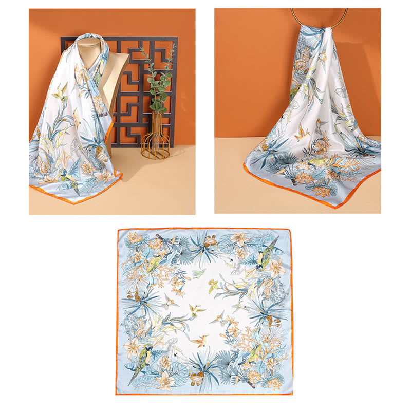 Mythstone Pastoral Scene Hot Air Balloon Spring Blossom 100% Mulberry Silk Neck Hair Scarf