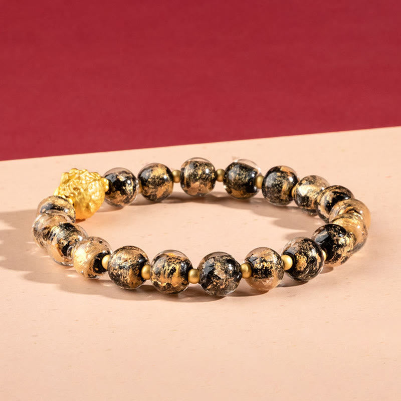 Mythstone Year of the Dragon Gold Foil Liuli Glass Bead Luck Bracelet