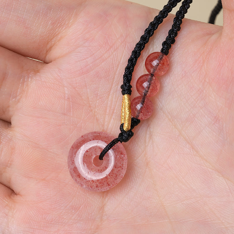 Mythstone Strawberry Quartz Chalcedony Peace Buckle Healing Necklace Pendant